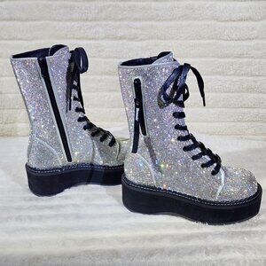 Demonia Glittery Silver Ankle Booties